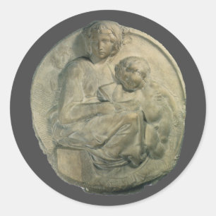 Madonna och barn, Tondo Pitti av Michelangelo Runt Klistermärke