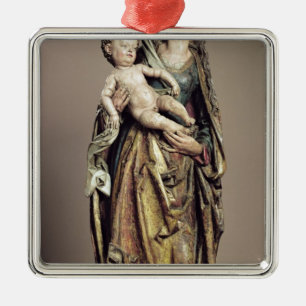 Madonna och barn, träskulptur julgransprydnad metall