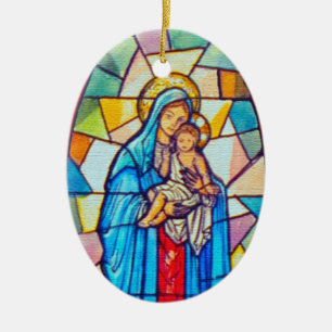 Madonna och barnamyndighet, lagrat glas Stil Julgransprydnad Keramik
