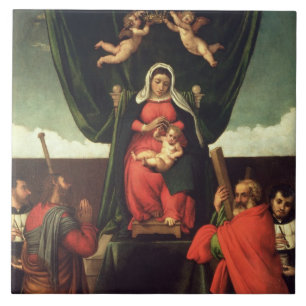 Madonna och barnet installerar med fyra Saints, Kakelplatta