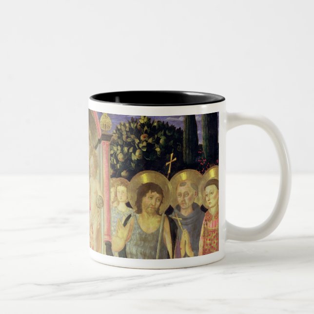 Madonna och barnet installerar med saints Två-Tonad mugg (Höger)