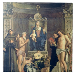 Madonna och barnet installerar mellan SS. Francis Kakelplatta