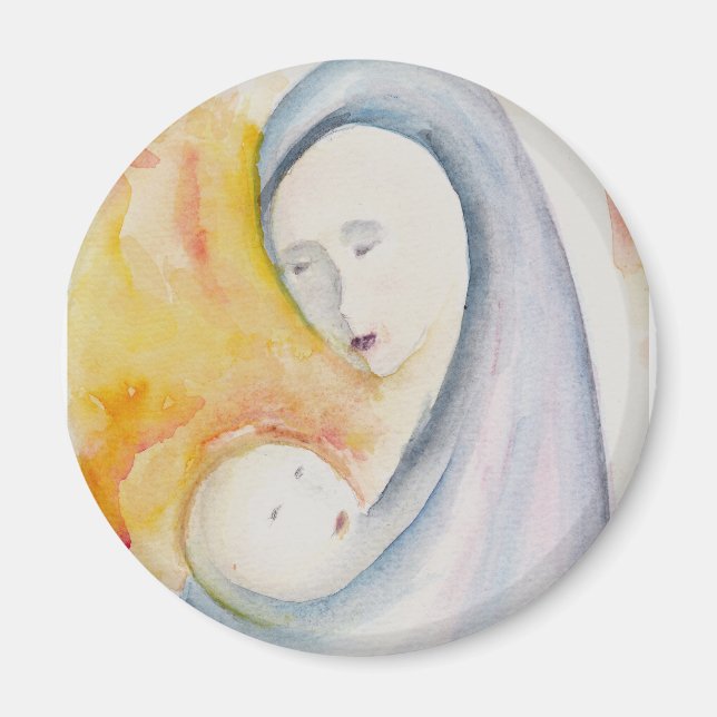 Madonna och Child Abstrakt Watercolor Magnet (Framsidan)