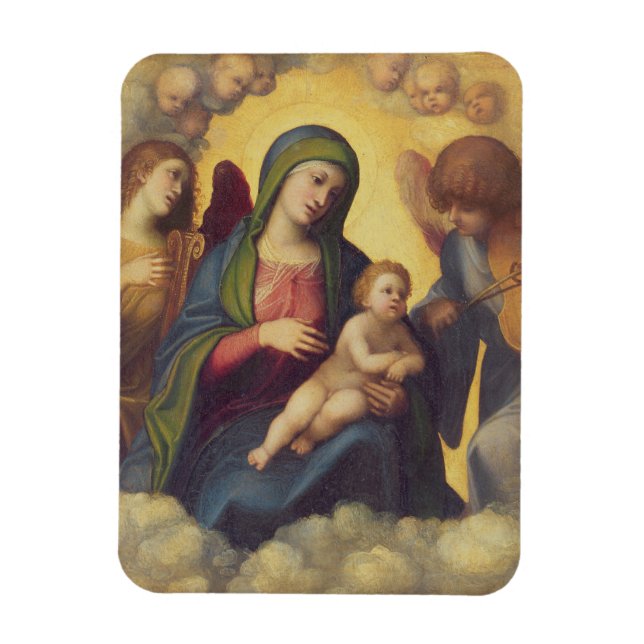 Madonna och Child and child in Glory, c.1520 (oil) Magnet (Vertikal)