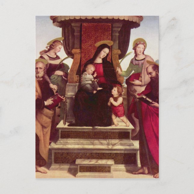 Madonna och Child Enthrated with Saints av Raphael Vykort (Framsida)