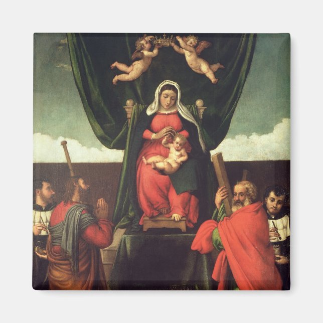 Madonna och Child Enthroned with Four Saints, 1546 Magnet (Framsidan)