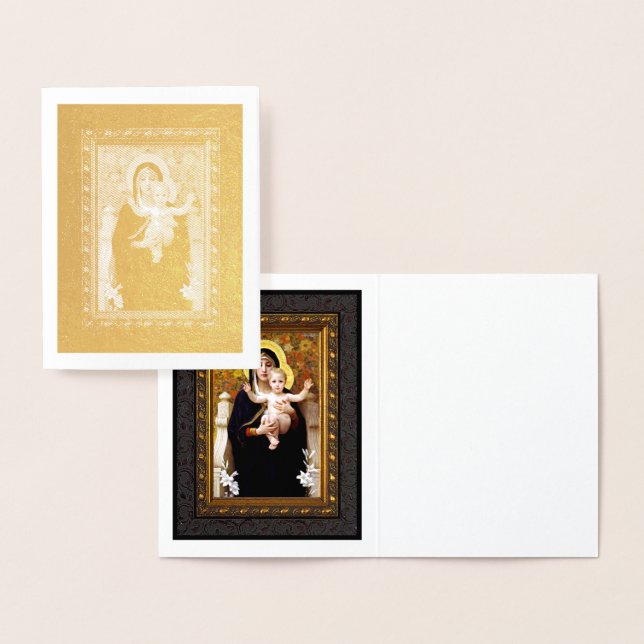 Madonna och Child Gold Foil Helgdag Note Card Folierat Kort (Display)