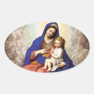 Madonna och Child in Glory Ovalt Klistermärke