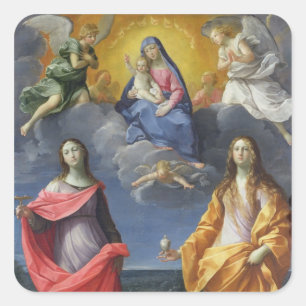 Madonna och Child med Lucy och Mary Magdalene Fyrkantigt Klistermärke