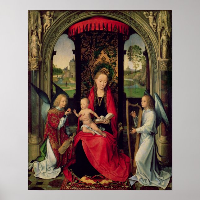 Madonna och Child med två Änglar Poster (Framsidan)