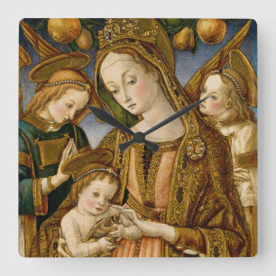 Madonna och Child med Two Änglar Fyrkantig Klocka