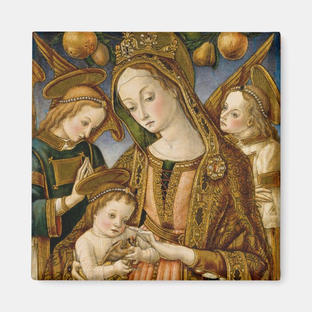 Madonna och Child med Two Änglar Magnet (Framsidan)