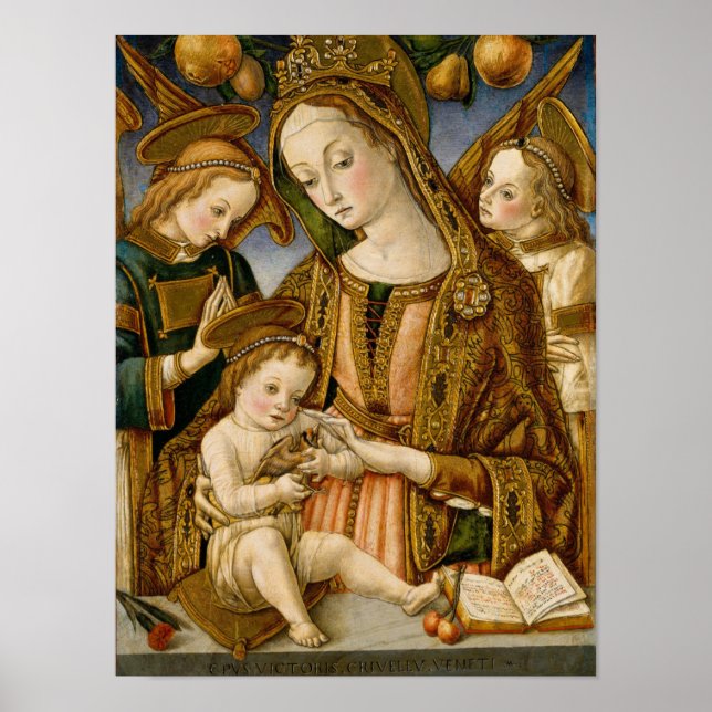 Madonna och Child med Two Änglar Poster (Framsidan)