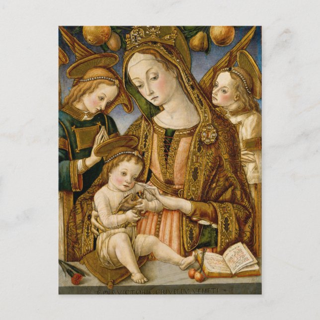 Madonna och Child med Two Änglar Vykort (Framsida)