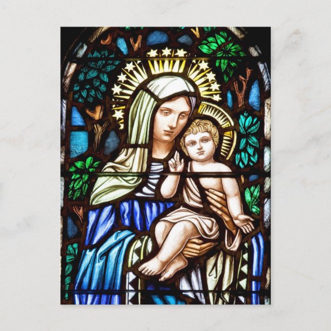 Madonna och Child - nedfläckad glass window Vykort (Framsida)