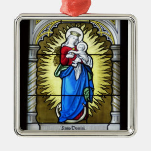 Madonna och Child Stached Glass Church Window Julgransprydnad Metall