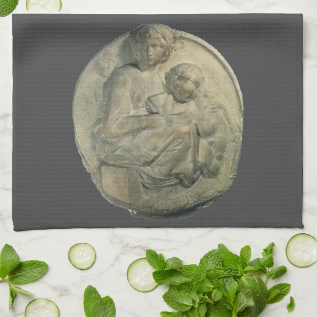 Madonna och Child, Tondo Pitti av Michelangelo Kökshandduk (Vikta)