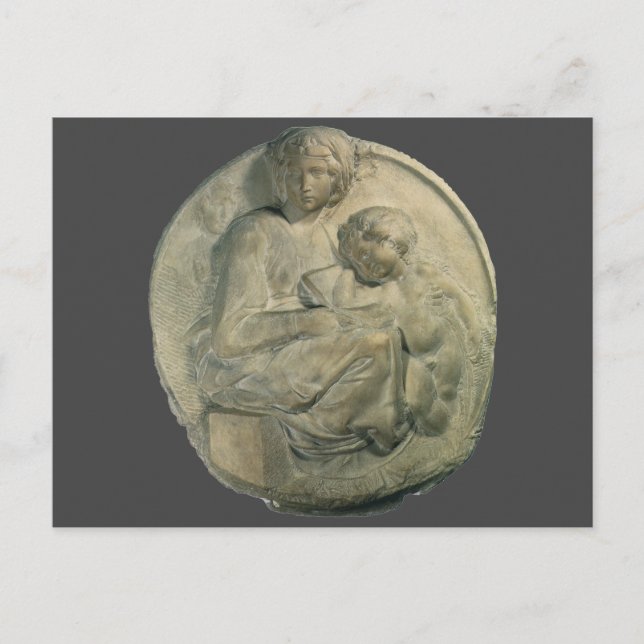 Madonna och Child, Tondo Pitti av Michelangelo Vykort (Framsida)