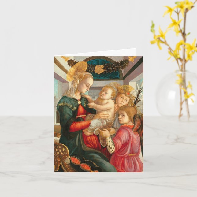 Madonna och Child Two Änglar Botticelli jul Kort (Gul blomma)