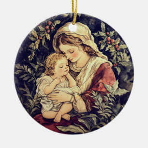 Madonna och Child Vintage God jul Julgransprydnad Keramik