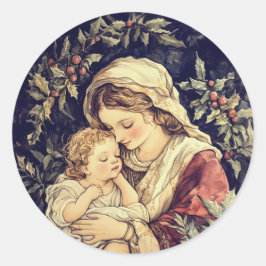 Madonna och Child Vintage God jul Runt Klistermärke