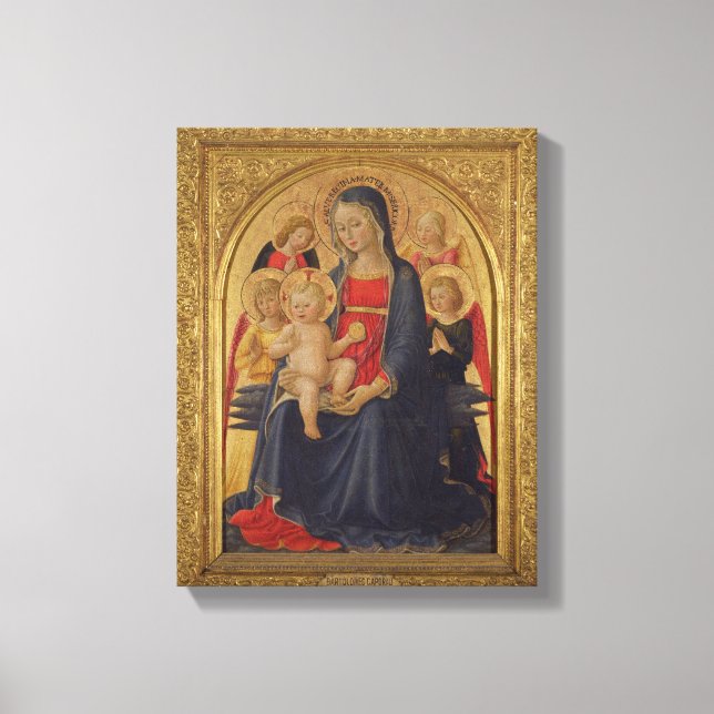Madonna och Child with Änglar, c.1467 (olja på rut Canvastryck (Framsida)