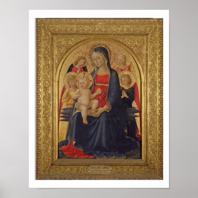 Madonna och Child with Änglar, c.1467 (olja på rut Poster (Framsidan)