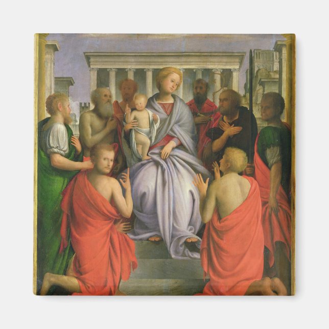 Madonna och Child with Eight Saints, 1520s (temper Magnet (Framsidan)