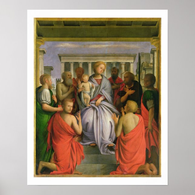 Madonna och Child with Eight Saints, 1520s (temper Poster (Framsidan)