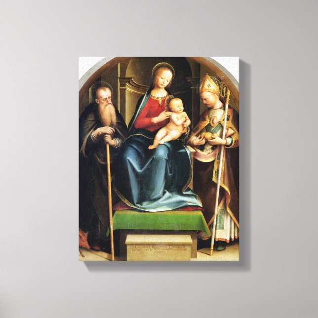Madonna och Child with St. Anthony Abbot and St. N Canvastryck (Framsida)