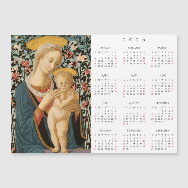 Madonna och Jesusbarnet Vintagekonst 2026 Kalender (Framsida)