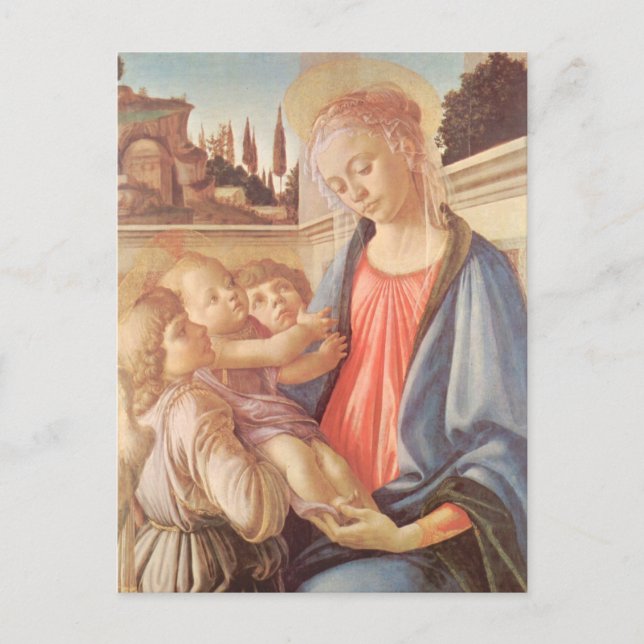 Madonna och två änglar av Botticelli Vykort (Framsida)