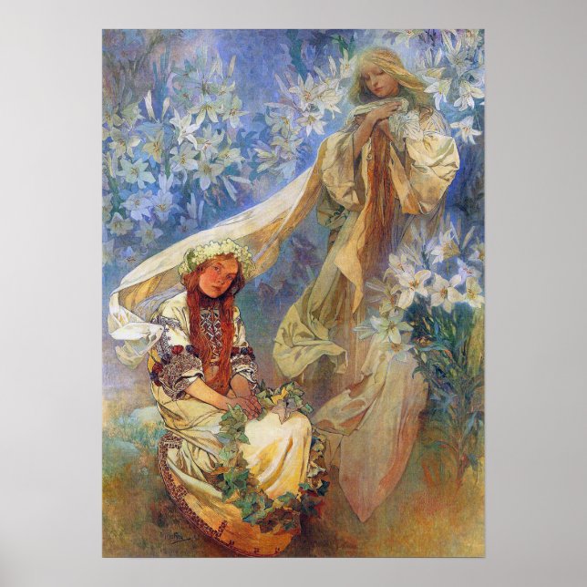 Madonna of the Lilies, Alphonse Mucha Art Poster (Framsidan)