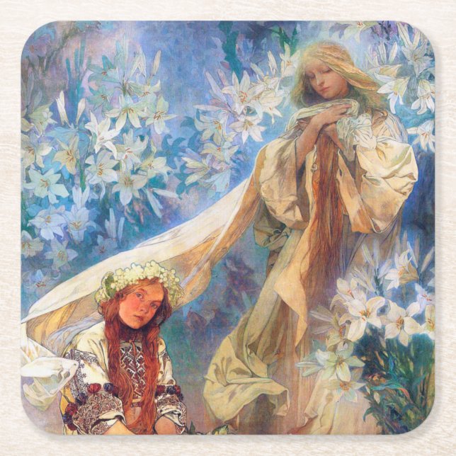Madonna of the Lily, Mucha Underlägg Papper Kvadrat (Framsidan)