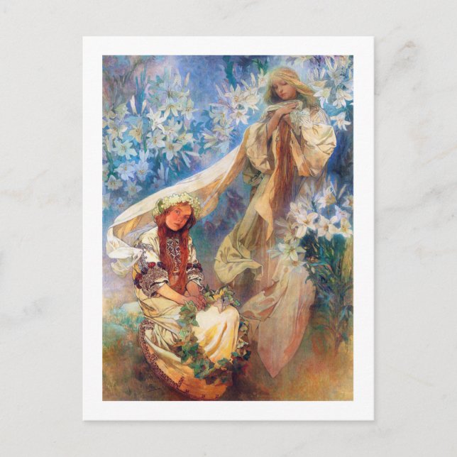 Madonna of the Lily, Mucha Vykort (Framsida)