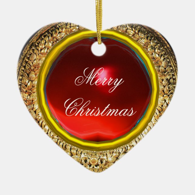 Madonna of the Magnificat / Ruby Gemstone Heart Julgransprydnad Keramik (Framsidan)