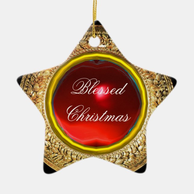 Madonna of the Magnificat / Ruby Gemstone Star Julgransprydnad Keramik (Framsidan)