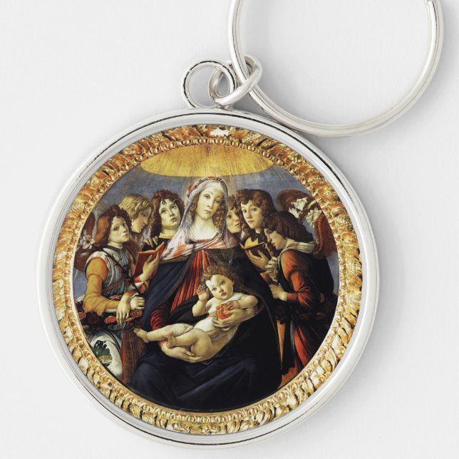 Madonna of the Pomegranate Rund Silverfärgad Nyckelring (Framsidan)