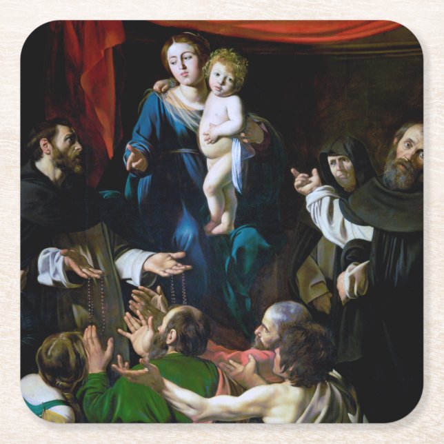 Madonna of the Rosary, Caravaggio Underlägg Papper Kvadrat (Framsidan)