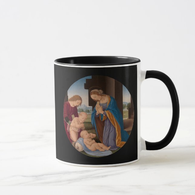 Madonna som älskar barnet med det Sanktt spädbarn Mugg (Höger)