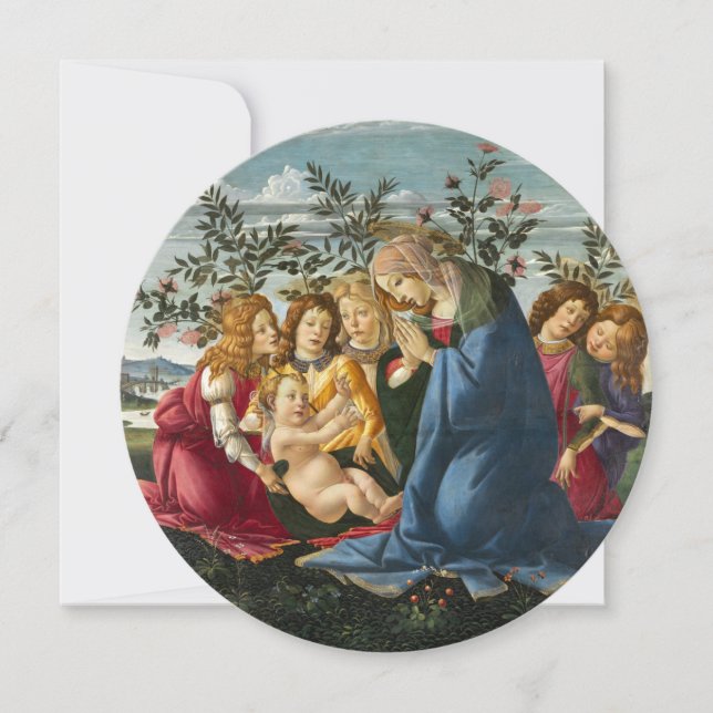 Madonna som tillber barn med 5 änglar Botticelli Inbjudningar (Framsida)