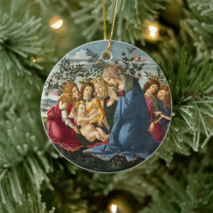Madonna som tillber barnet med 5 änglar Botticelli Julgransprydnad Keramik