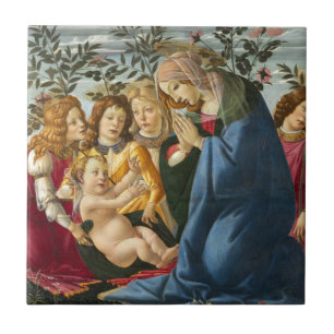 Madonna som tillber barnet med 5 änglar Botticelli Kakelplatta