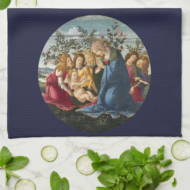 Madonna som tillber barnet med 5 änglar Botticelli Kökshandduk (Vikta)