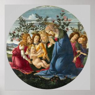 Madonna som tillber barnet med 5 änglar Botticelli Poster