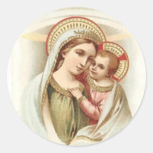 Madonna välsignade Mary med babyen Jesus Runt Klistermärke