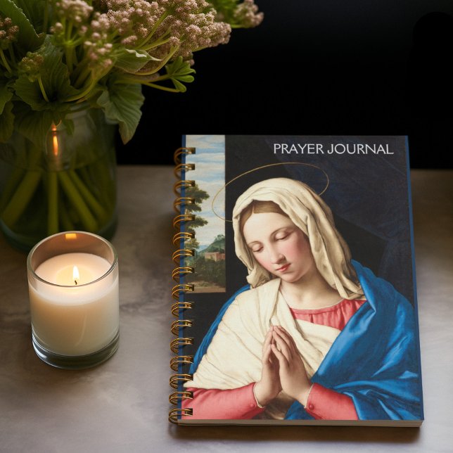 Madonna vid bön, ett landskap bortom anteckningsbok (Skapare uppladdad)