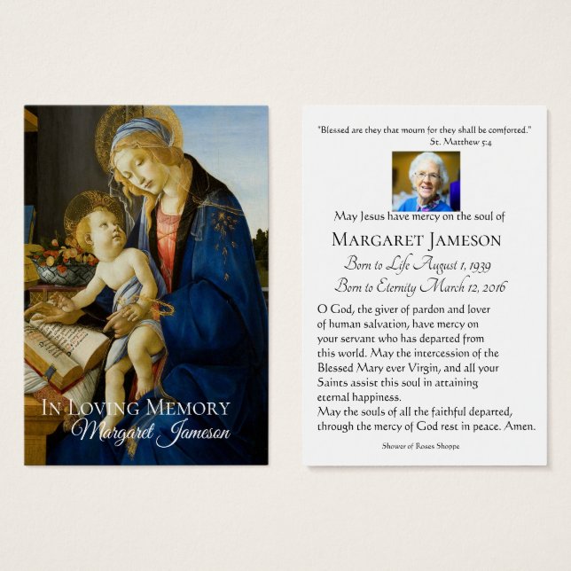 Madonna Virgin Mary Funeral Memorial Heliga Card - Visitkort (Framsida & baksida)