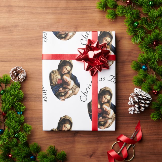 Madonna with Christ Child Customizable White Presentpapper (Julgåva)