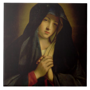 Madonnaen i sorg (olja på kanfas) kakelplatta
